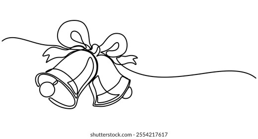 Hand Drawn Mid Century Modern Christmas Ornaments, Jingle bell continuous one line drawing, single line art element, minimalist sketch line vector illustration, christmas winter new year concept, Bell