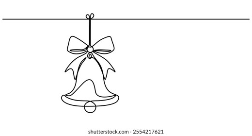 Hand Drawn Mid Century Modern Christmas Ornaments, Jingle bell continuous one line drawing, single line art element, minimalist sketch line vector illustration, christmas winter new year concept, Bell