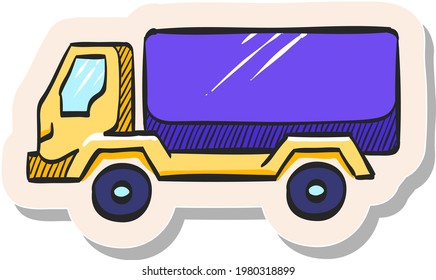 Hand Drawn Military Truck Icon In Sticker Style Vector Illustration