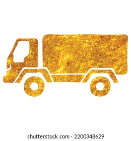 Hand Drawn Military Truck Icon In Gold Foil Texture Vector Illustration