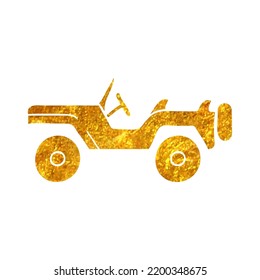 Hand Drawn Military Vehicle Icon In Gold Foil Texture Vector Illustration