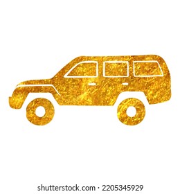 Hand Drawn Military Vehicle Icon In Gold Foil Texture Vector Illustration