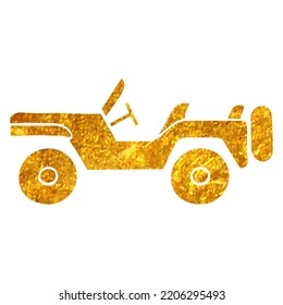 Hand Drawn Military Vehicle Icon In Gold Foil Texture Vector Illustration