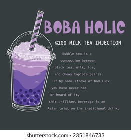 Hand drawn milk bubble boba tea flavor vector illustration with slogan for tee t shirt or poster sticker - Vector