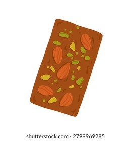 Hand drawn milk chocolate bar with almond and pistachio vector illustration