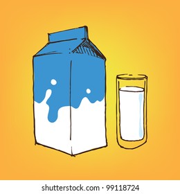 Hand drawn milk and glass vector illustration