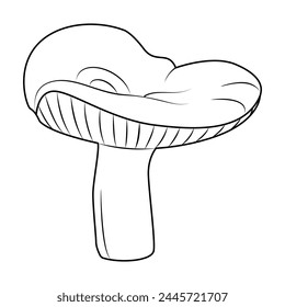 Hand drawn milk mushrooms Line art. Black and white isolated on white background. Coloring page for kids and adults. Vector illustration.