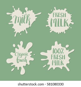 Hand Drawn Milk Splash Badge or label. Fresh Milk Splat.