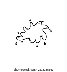 Leche a mano salpicada, pintura líquida o explosión de agua con gotas. Ilustración del vector Doodle sobre fondo blanco