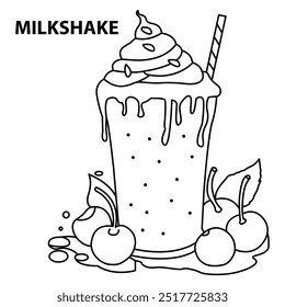 Ilustração De Milkshake Desenhado À Mão. Comida e Snacks Página de Coloração. Desenhos ousados e fáceis para adultos e crianças. Vetor de Milkshake para livro de colorir.