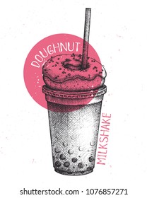 Hand drawn milkshake sketch. Milk cocktail vector illustrations. Fast food design template. Sweet drinks and desserts.
