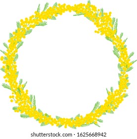 Hand drawn mimosa wreath vector frame