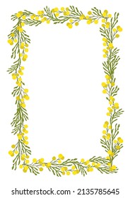 Hand drawn mimosas frame. Vector illustration can be used for fabrics, textile, web, invitation, card, wrapping paper.