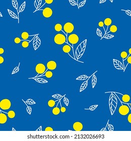 Hand drawn mimosas seamless pattern. Vector illustration can be used for fabrics, textile, web, invitation, card, wrapping paper.