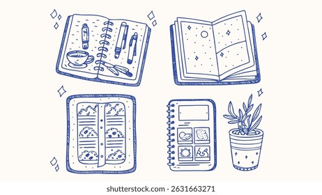 Hand drawn mindful living tools and elements for journaling and creative projects