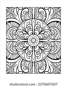 Hand drawn mindful mandala pattern adult coloring book beautiful line art modern coloring page illustration. zentangle style anti stress coloring and other design element. Editable art vector.