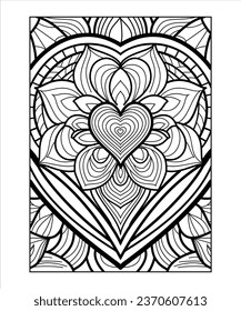 Hand drawn mindful mandala style heart pattern adult coloring book beautiful line art modern coloring page illustration. Anti stress coloring and other design element. Editable art vector illustration