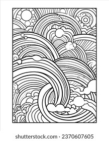 Hand drawn mindful pattern adult coloring book beautiful line art modern coloring page illustration. zentangle style anti stress coloring and other design element. Editable art vector illustration.
