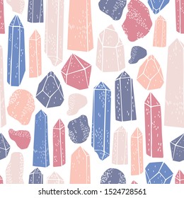 Hand drawn minerals, and crystals.  Vector  seamless pattern.