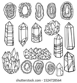 Hand drawn minerals and  crystals. Vector sketch  illustration.
