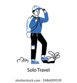 A hand drawn mini illustration of solo travel 