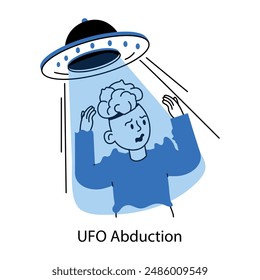 A hand drawn mini illustration of ufo abduction 