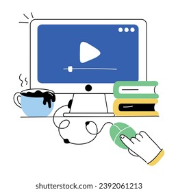 Hand drawn mini illustration of video course 