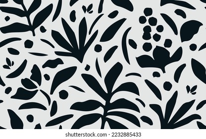 Hand drawn minimal abstract botanical silhouettes. Seamless botanical pattern. Fashion print and template for design.