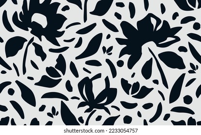 Hand drawn minimal abstract botanical and floral silhouettes. Seamless floral pattern. Fashion print and template for design.