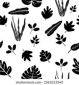 Hand drawn minimal abstract botanical shapes seamless pattern. Collage contemporary print. Fashion template for design, fabric, wrapping, web.