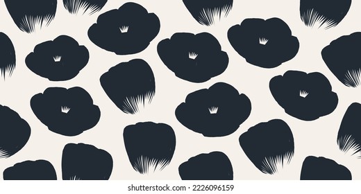 Hand drawn minimal abstract flowers pattern. Simple collage contemporary print. Fashionable template for design.