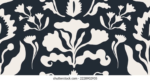 Hand drawn minimal abstract flowers and shapes pattern. Collage cute print. Fashionable template for design. Modern ethnic style.