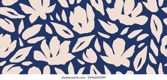 Hand drawn minimal abstract flowers. Seamless patterns with organic shapes for fabric, textiles, clothing, wallpaper, cover, banner, home decor, abstract florals backgrounds.