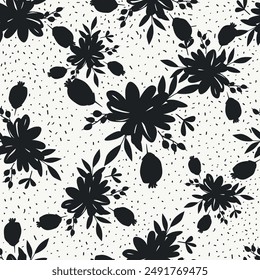 Hand drawn minimal abstract flowers. Seamless patterns with organic shapes black and white color for fabric, textiles, clothing, wallpaper, cover, banner, home decor, florals backgrounds.