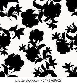 Hand drawn minimal abstract flowers. Seamless patterns with organic shapes black and white color for fabric, textiles, clothing, wallpaper, cover, banner, home decor, florals backgrounds.