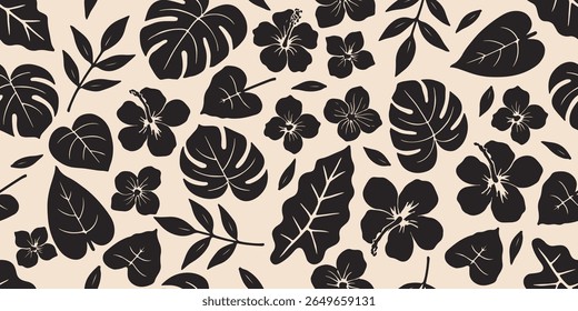 Hand drawn minimal abstract flowers. Seamless patterns with organic shapes black and white color for fabric, textiles, clothing, wallpaper, cover, banner, home decor, florals backgrounds.