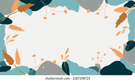 Hand drawn minimal abstract frame with wild herbs and stones. Collage contemporary print. Fashionable template for design.
