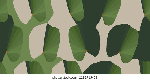 Hand drawn minimal abstract green leaves pattern. Collage contemporary print. Fashionable template for design.