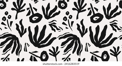 Hand drawn minimal abstract line organic shapes seamless pattern. Cutout boho plant contemporary concept background design, textile print. Collage nordic print. Fashionable hygge template for design.