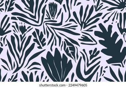 Hand drawn minimal abstract organic shapes seamless pattern, leaves and flowers.