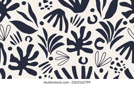 Hand drawn minimal abstract organic shapes pattern. Collage contemporary print. Fashionable template for design.
