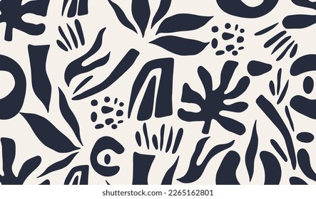 Hand drawn minimal abstract organic shapes pattern. Collage contemporary print. Fashionable template for design.