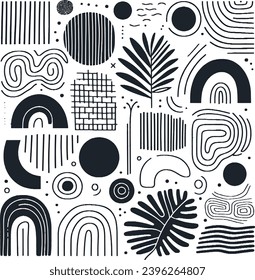 Hand drawn minimal abstract organic shapes pattern
