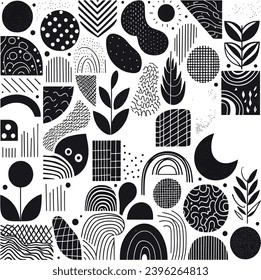 Hand drawn minimal abstract organic shapes pattern