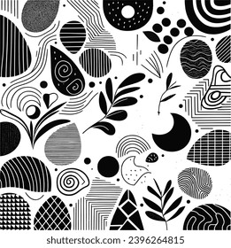 Hand drawn minimal abstract organic shapes pattern