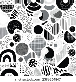 Hand drawn minimal abstract organic shapes pattern