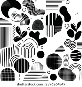 Hand drawn minimal abstract organic shapes pattern