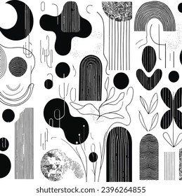 Hand drawn minimal abstract organic shapes pattern