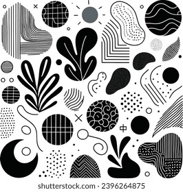 Hand drawn minimal abstract organic shapes pattern