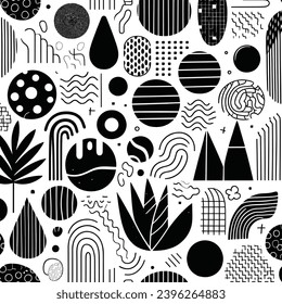 Hand drawn minimal abstract organic shapes pattern